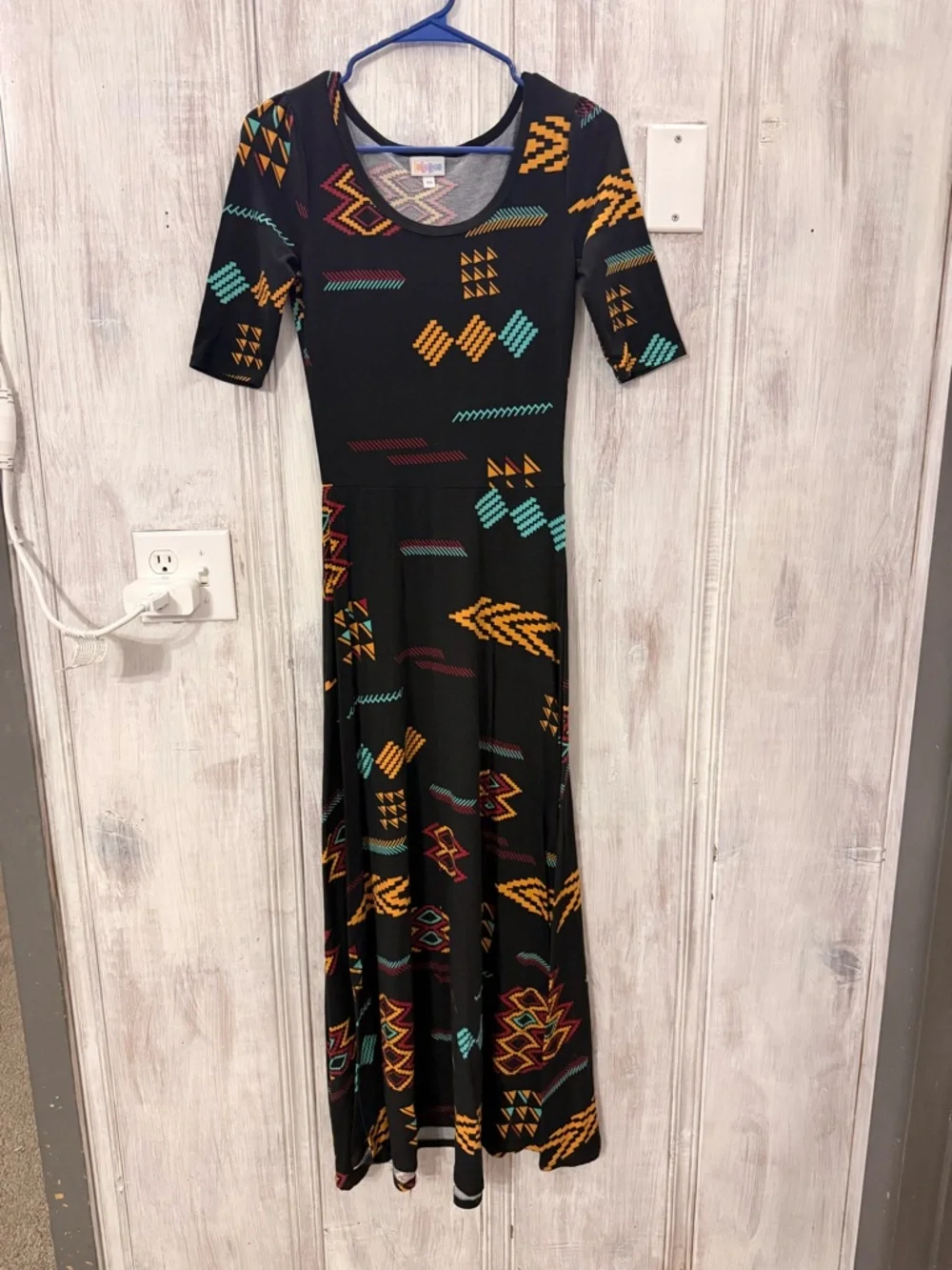 LuLaRoe XS Black Aztec Print Maxi Dress - Picture 3 of 7